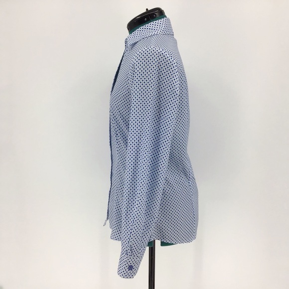Haggar V-Neck Blue & White Button-Up Blouse, Small - Picture 5 of 14